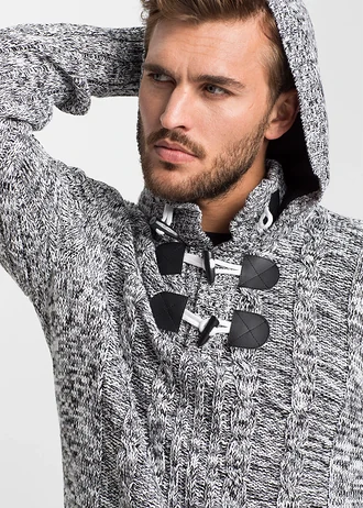 Gruby sweter z kapturem, regular fit • czarny melanż • sklep bonprix