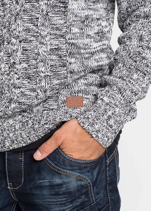 Grof gebreide hoodie met katoen • zwart gemêleerd • product-page.page-title-suffix