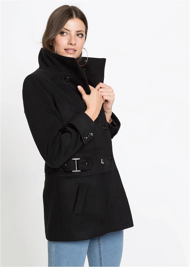 Korte coat, korte maten, Kleur: zwart