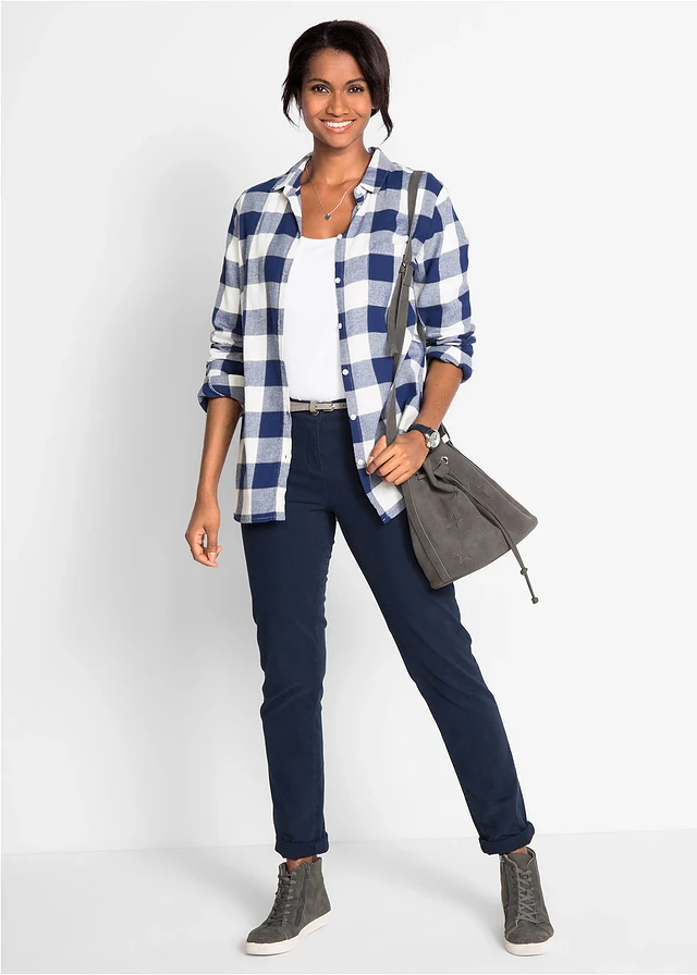 Chemisier en flanelle, Couleur: bleu nuit carreaux