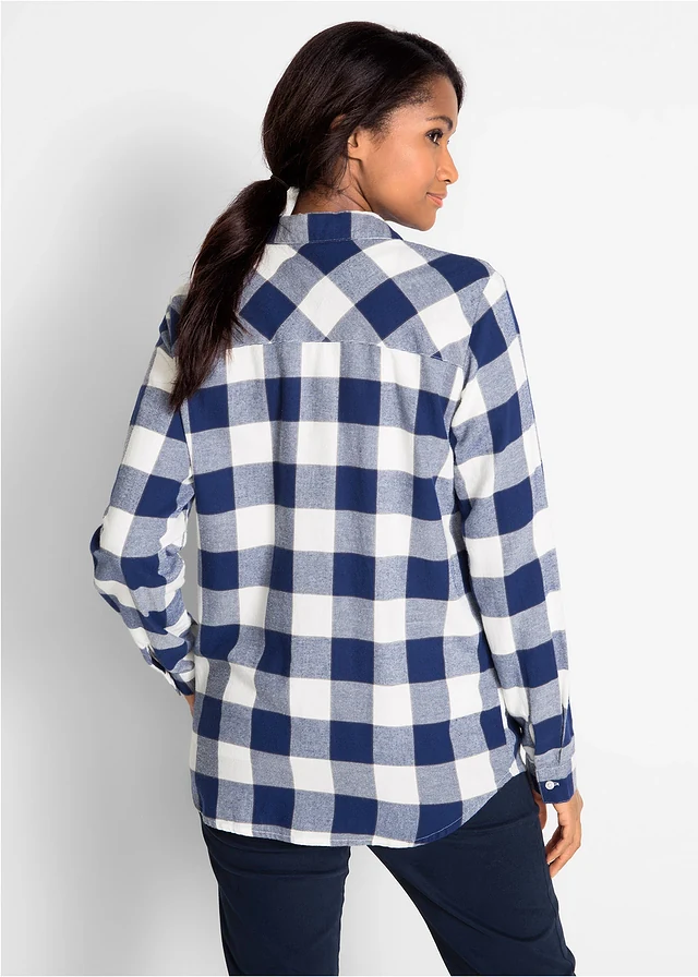 Chemisier en flanelle, Couleur: bleu nuit carreaux