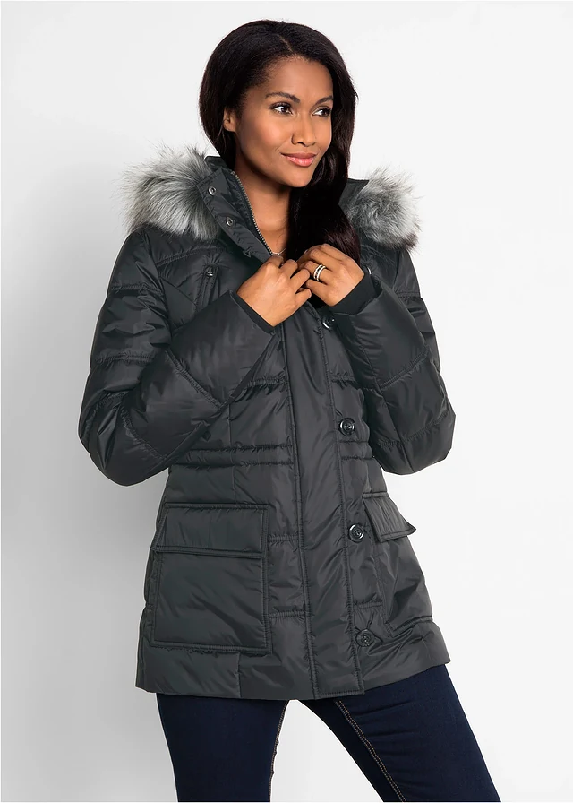 Veste matelassée à capuche, Couleur: noir