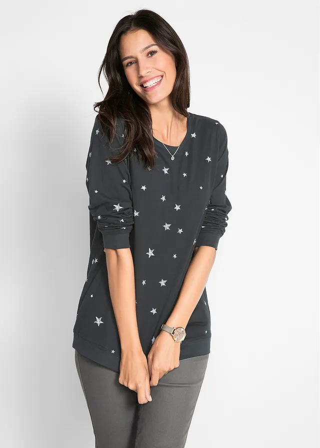 Katoenen longsleeve met print • zwart met print • bonprix online shop