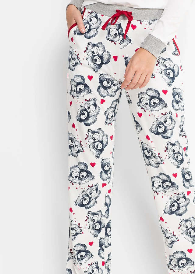 Pijama cu aplicaţii din finet, culoare: ecru-marin imprimat