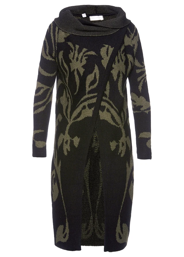 Manteau en maille, Couleur: noir-olive foncé imprimé