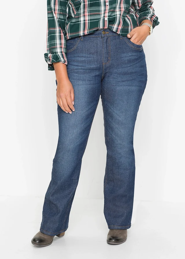 Jean bootcut taille haute, thermique, Couleur: denim bleu foncé used