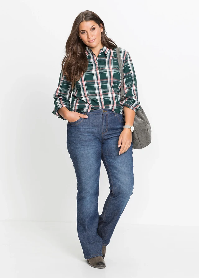 Jean bootcut taille haute, thermique, Couleur: denim bleu foncé used