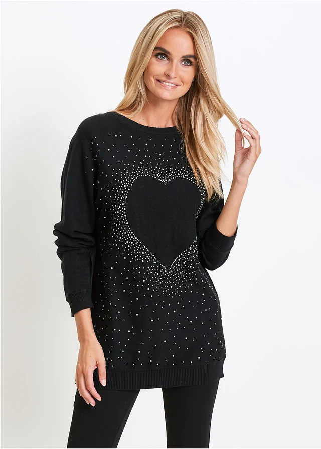 Pull long, Couleur: noir métallisé