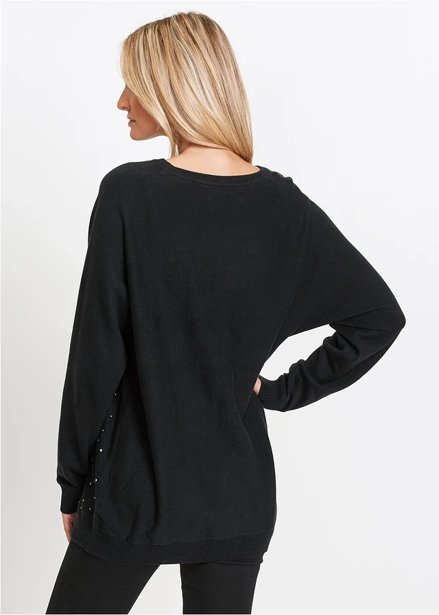 Pull long, Couleur: noir métallisé