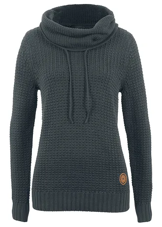 Svetr s rolákovým límcem a šňůrkami • černá • bonprix obchod