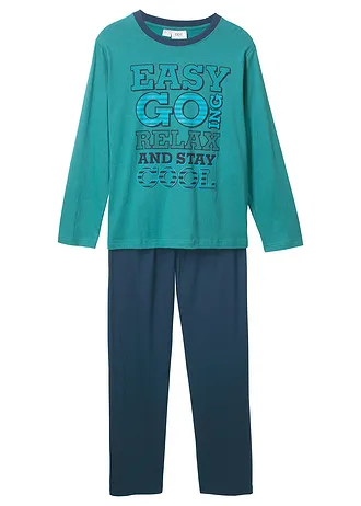 Pyžamo z čisté bavlny (2dílná souprava), barva: modrozeleno-tmavě modrá
