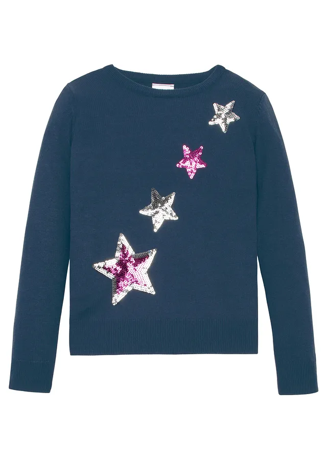 Svetr z jemné pleteniny, s flitry • tmavě modrá • bonprix obchod