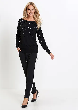 Dlouhý pulovr se třpytivými kamínky • černo-stříbrné tóny • bonprix obchod