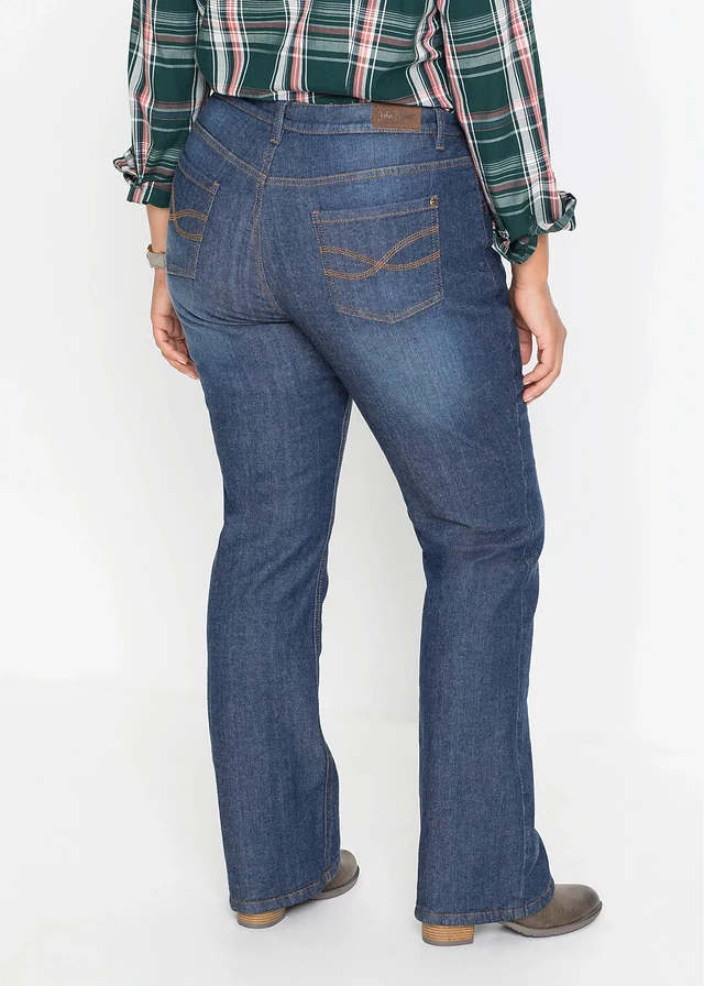 Jean bootcut taille haute, thermique, Couleur: denim bleu foncé used