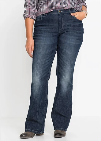 Wygodne dżinsy ze stretchem o kroju bootcut, high waist, kolor: granatowy denim used
