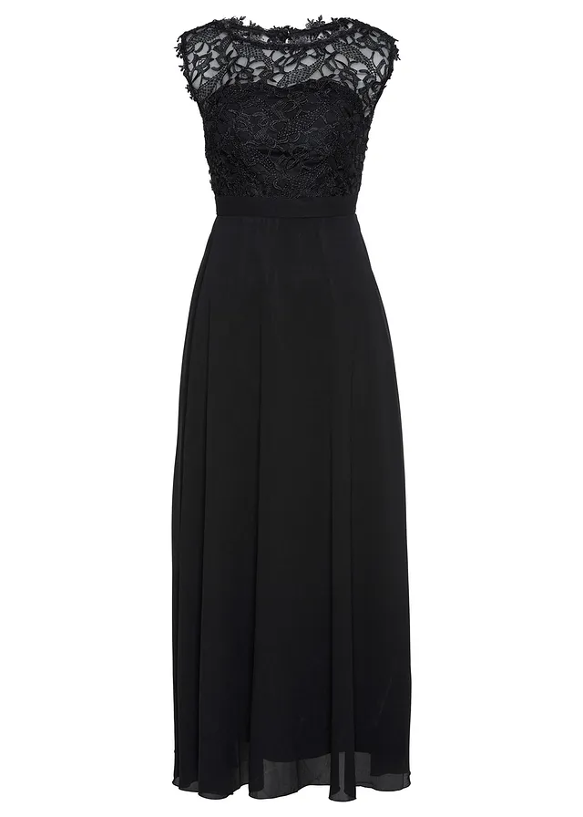 Maxi jurk met kant • zwart • bonprix online shop