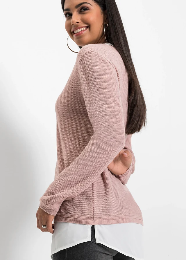 Pull en fine maille avec empiècement chemisier • rose/blanc • product-page.page-title-suffix