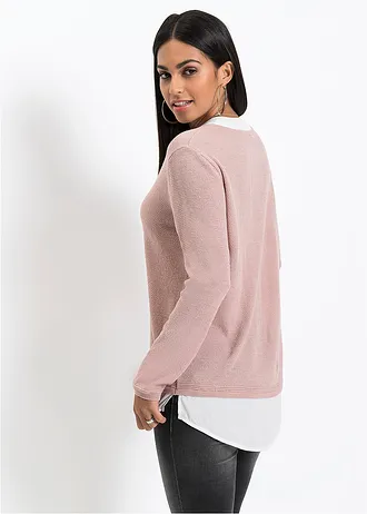 Fijngebreide trui met blouse-inzet, Kleur: roze