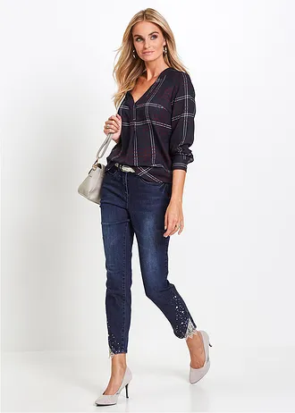 Blouse-tunique, Couleur: bleu foncé - rouge érable - écru carreaux