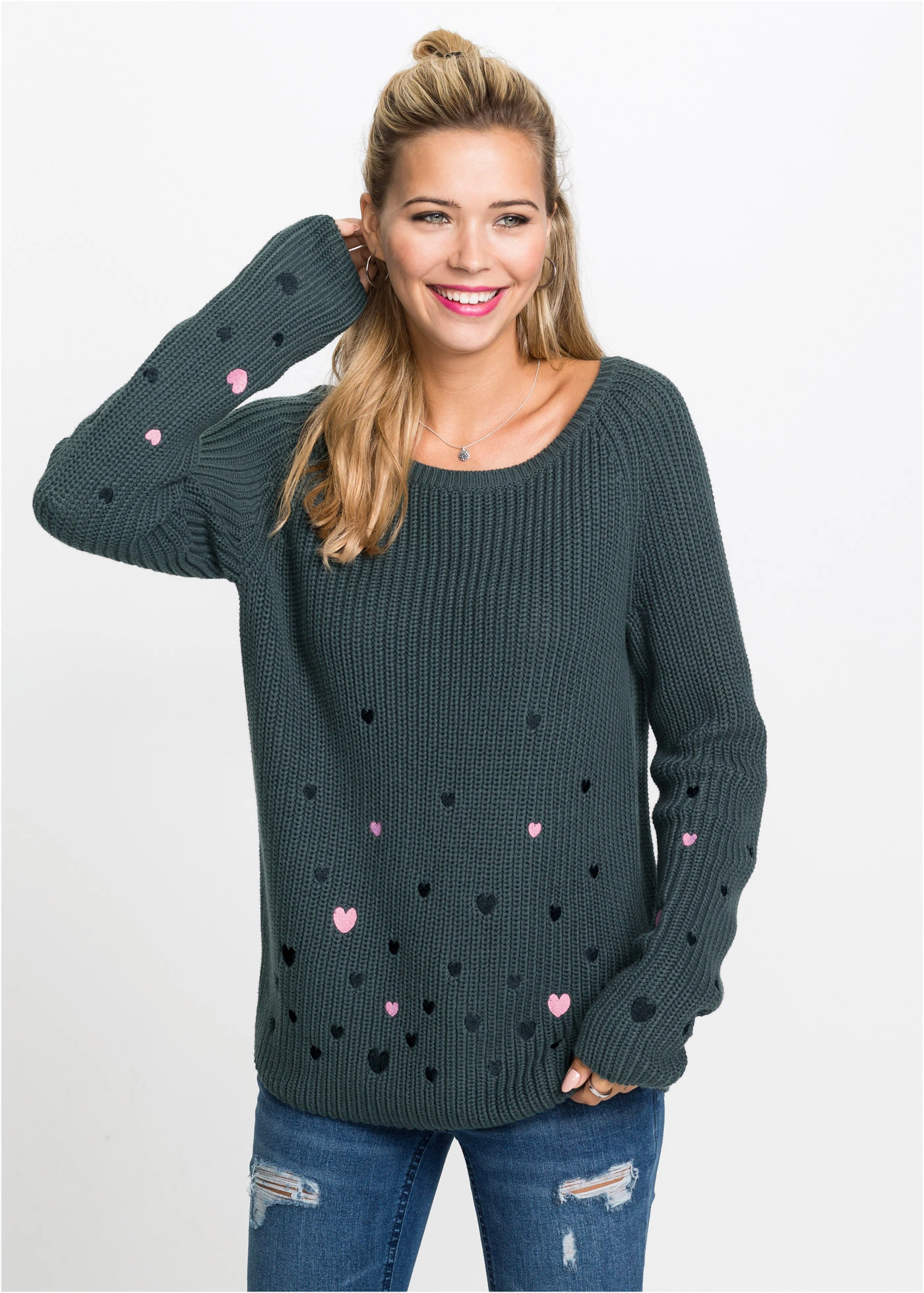 Pull avec broderies • anthracite imprimé • Boutique bonprix