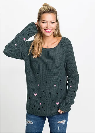 Pull avec broderies • anthracite imprimé • Boutique bonprix