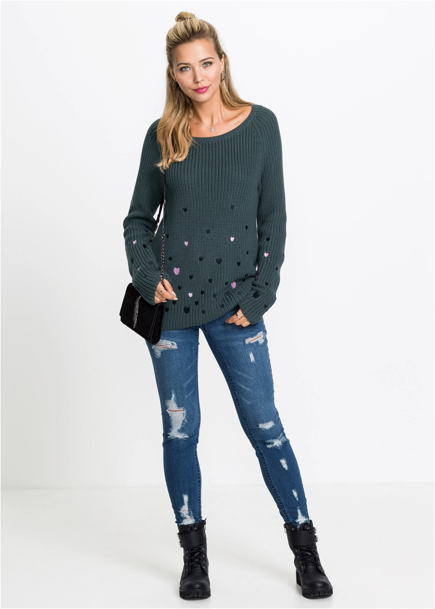 Pull avec broderies • anthracite imprimé • Boutique bonprix