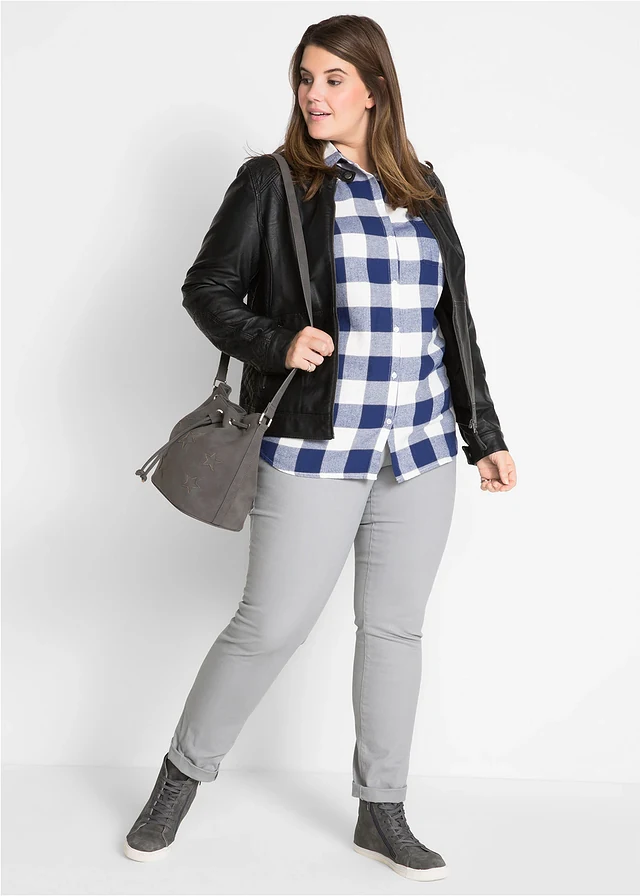 Flanellen blouse, lange mouw, Kleur: middernachtsblauw. geruit