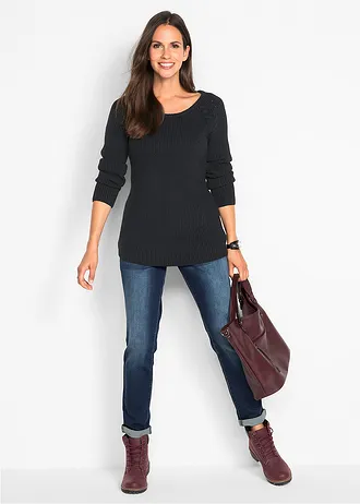 Stretch boyfriend jeans, mid waist, Kleur: donkerblauw denim