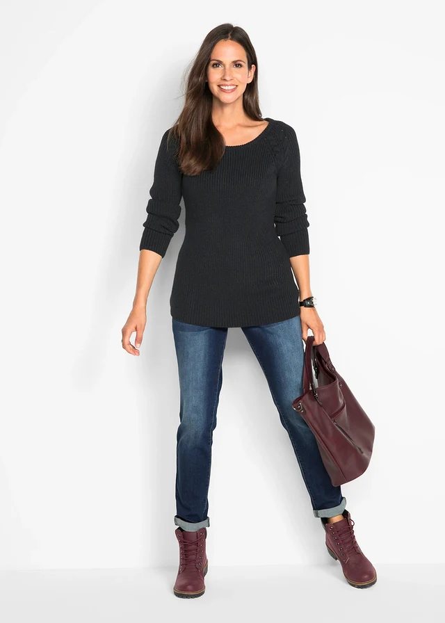 Stretch boyfriend jeans, mid waist • donkerblauw denim • product-page.page-title-suffix