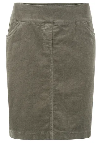 Stretch corduroy rok met een comfortabele band, Kleur: donkerolijfgroen
