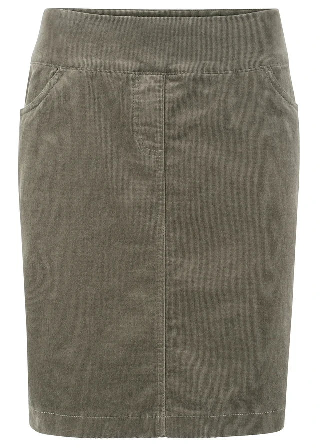 Stretch corduroy rok met een comfortabele band, Kleur: donkerolijfgroen