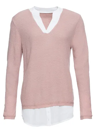 Fijngebreide trui met blouse-inzet • roze • bonprix online shop