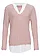 Pull en fine maille avec empiècement chemisier, Couleur: rose + blanc