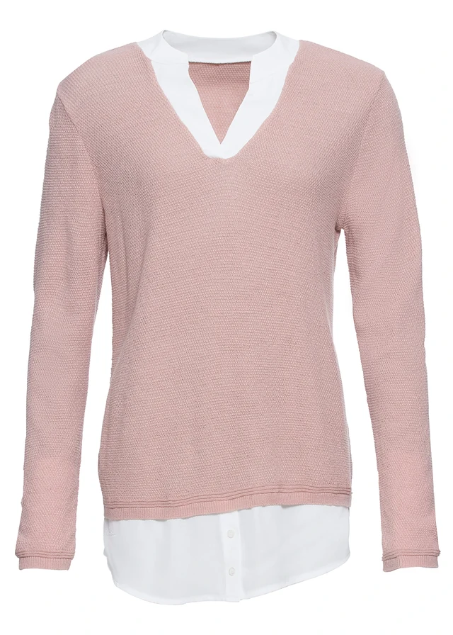 Fijngebreide trui met blouse-inzet