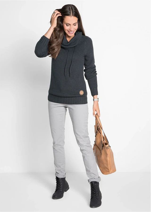 Pull à col roulé avec cordons, Couleur: noir