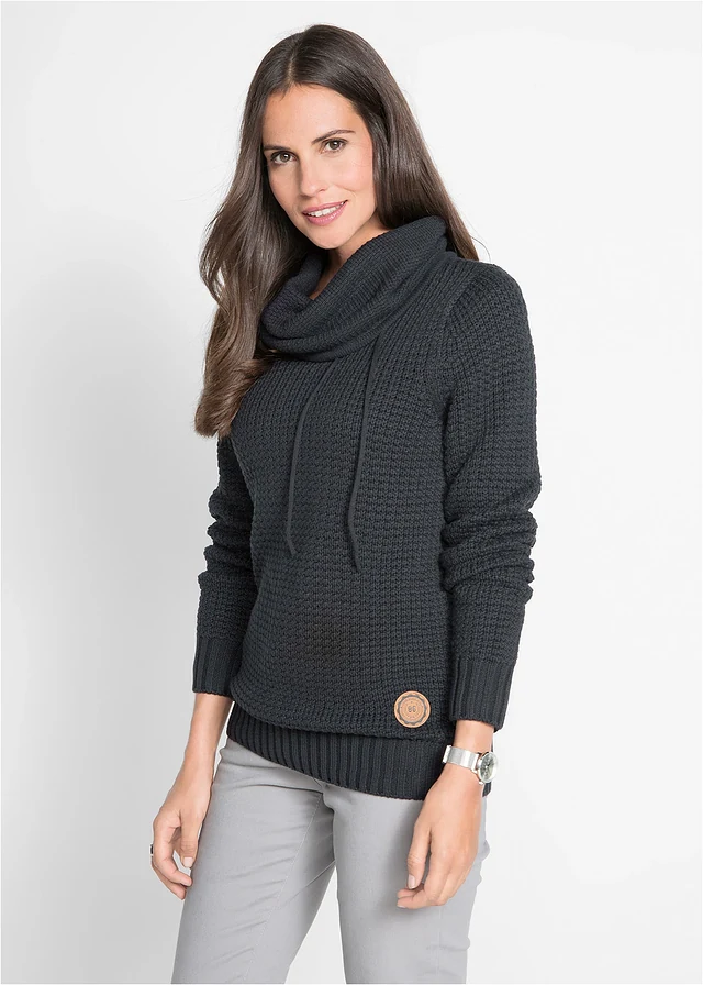 Pull à col roulé avec cordons, Couleur: noir