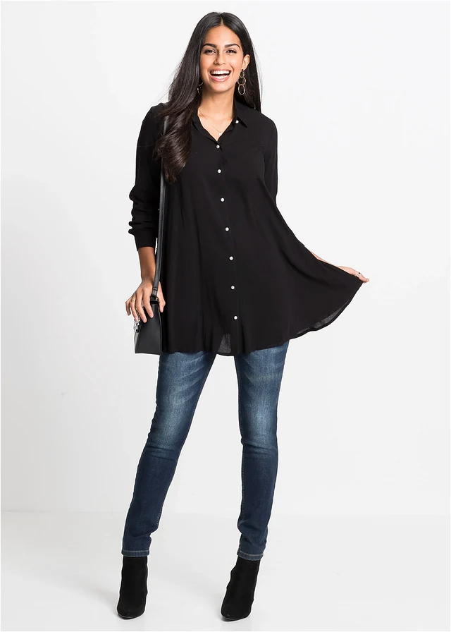 Chemisier long 100% viscose • noir • Boutique bonprix