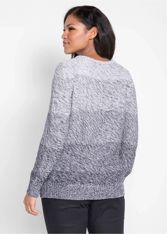 Pull en grosse maille avec dégradé de couleur, Couleur: gris chiné