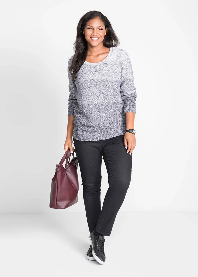 Pull en grosse maille avec dégradé de couleur, Couleur: gris chiné