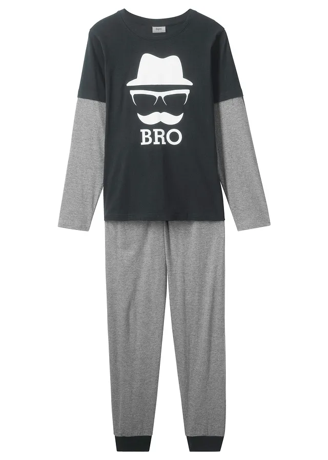 Pijama cu bumbac organic moale (set/2 piese) • gri melanj deschis/negru • magazin bonprix