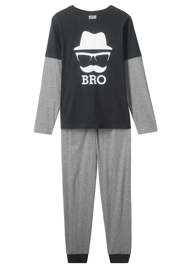 Pyjama met zacht biologisch katoen (2-dlg set) • lichtgrijs gemêleerd-zwart • bonprix online shop