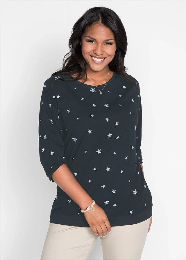 Katoenen longsleeve met print, Kleur: zwart met print