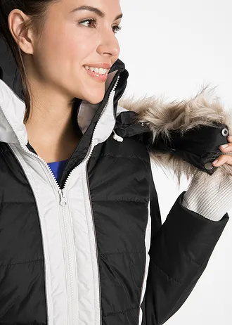 Lange outdoorjas met imitatiebont, waterafstotend • zwart/zilverkleur • bonprix online shop