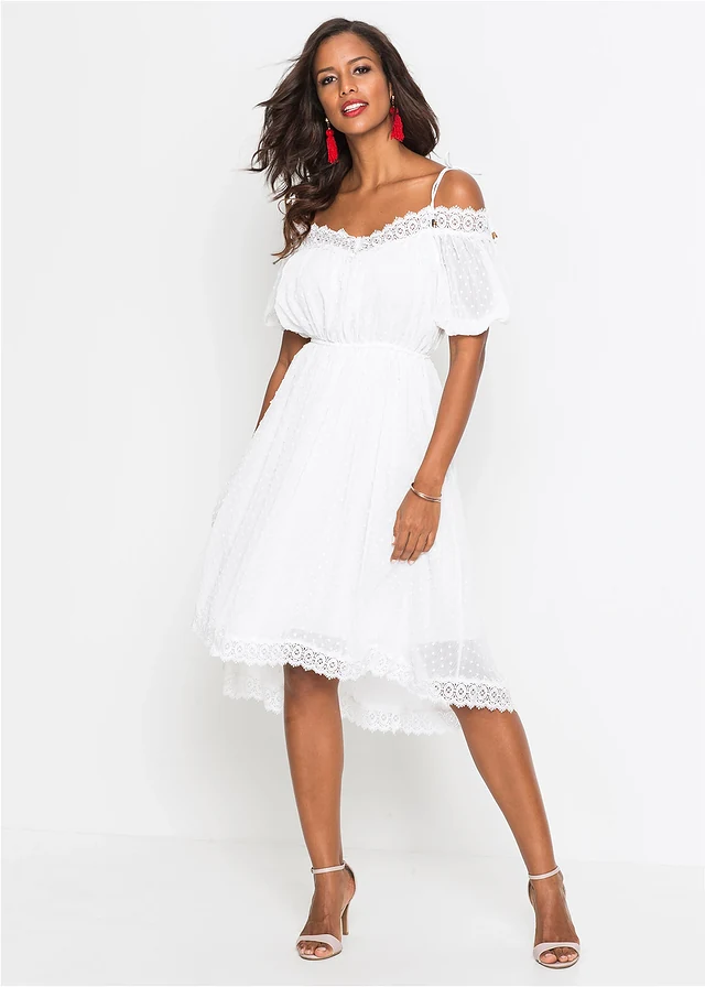 Robe à bretelles et base asymétrique, Couleur: blanc