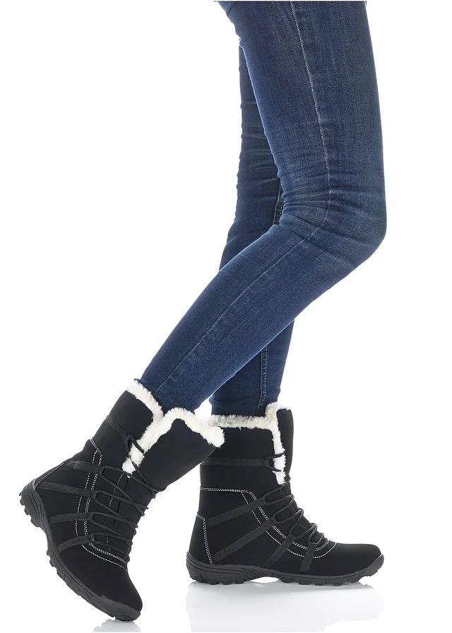 Boots fourrées à lacets, Couleur: noir