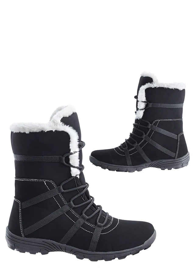 Boots fourrées à lacets, Couleur: noir