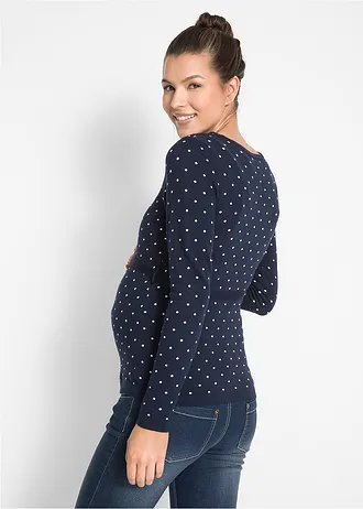 Těhotenský a kojicí svetr 2 v 1, z jemného úpletu • tmavě modrá s puntíky • bonprix obchod