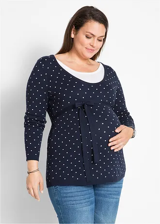 Zwangerschapstrui / voedingstrui • donkerblauw gestippeld plus size • bonprix online shop