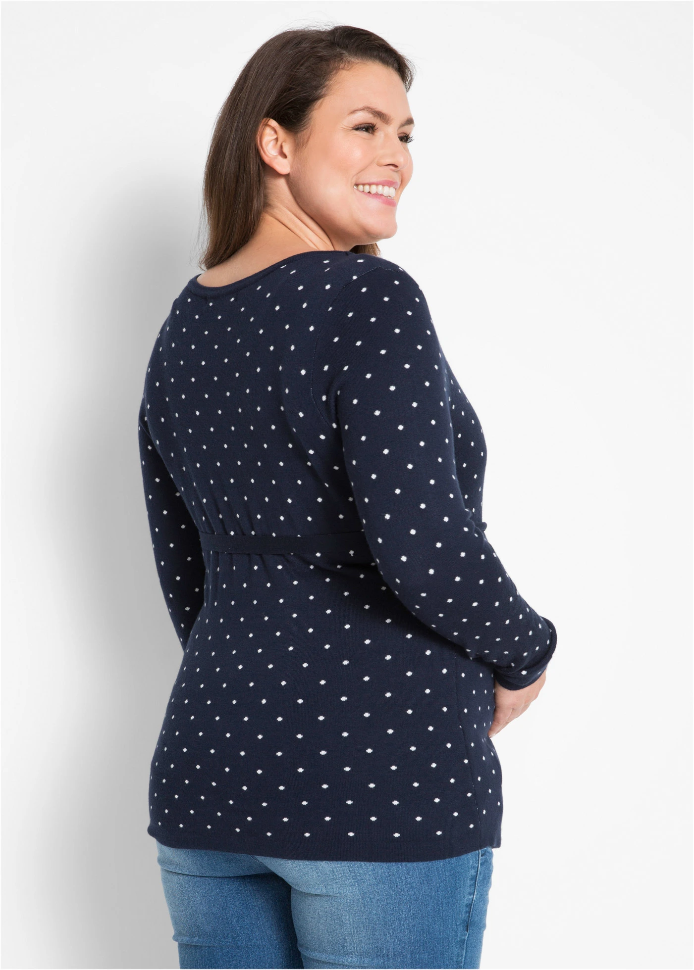 Zwangerschapstrui / voedingstrui • donkerblauw gestippeld plus size • bonprix online shop