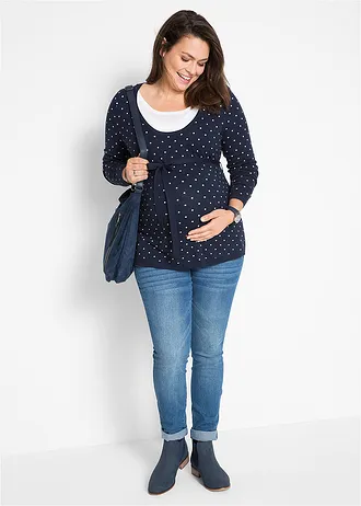 Zwangerschapstrui / voedingstrui • donkerblauw gestippeld plus size • bonprix online shop